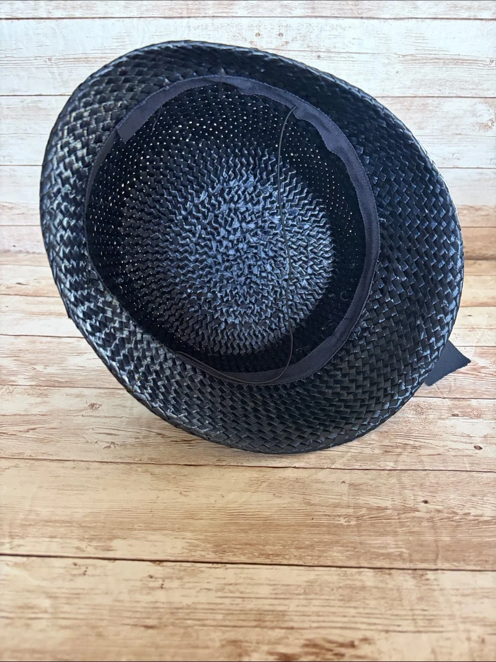Vintage Navy Woven Cloche Hat with Grosgrain Band - Picture 5 of 7